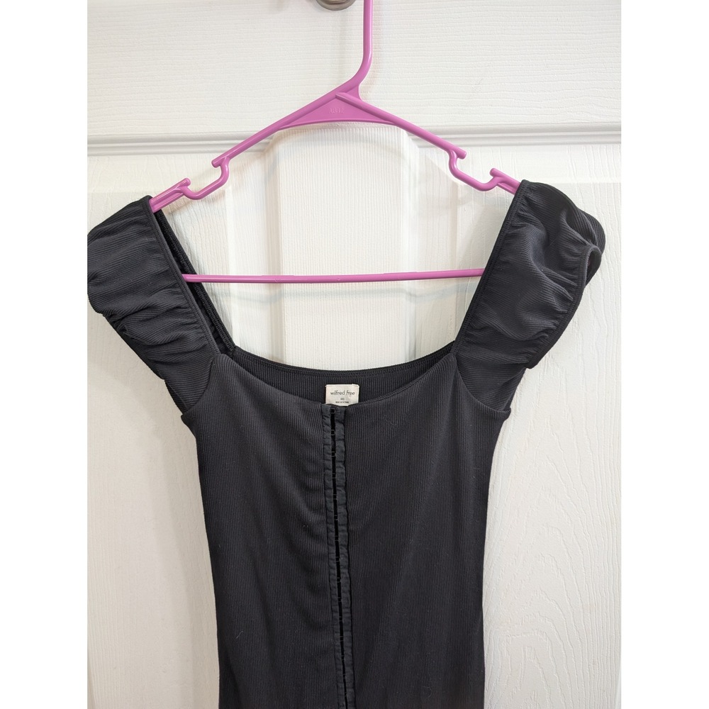 Wilfred Free Fortune Mini Dress Black Ribbed Hook & Eye Bodycon - Size XXS - Picture 3 of 5